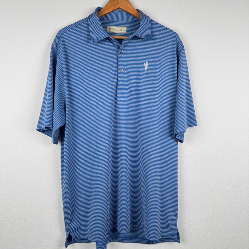 Donald Ross Kiawah Polo Shirt Mens XL Blue Excellent Striped Golf Outdoor Casual